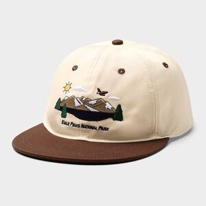 Unisex cream and brown embroidered eagle peak organic cotton cap hat NWT